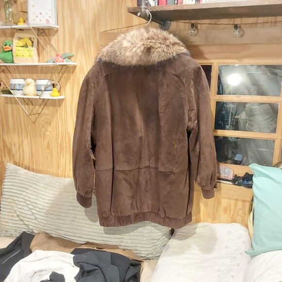 Mob Wife J Percy for Marvin Richards Vtg 90s Suede Leather Jacket Fur Collar M - Picture 2 of 8